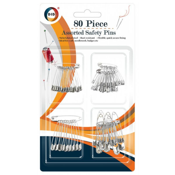 Assorted Safety Pins, Pack of 80