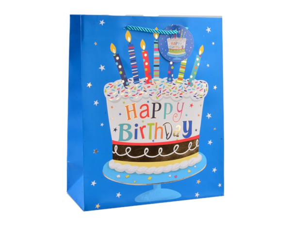 Foiled Birthday Cake Medium Gift Bag for Children, 26x32x12cm