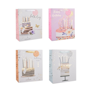 Large Foiled Birthday Cake Gift Bag for Women, 30x42x12cm