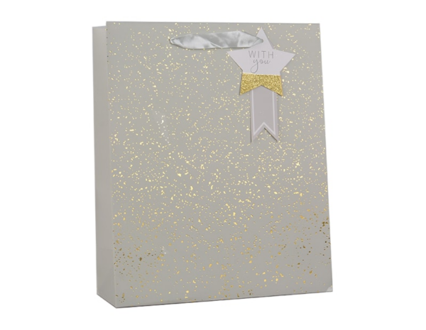 Large Gift Bag with Gold Glitter Speckles, 30x42x12cm
