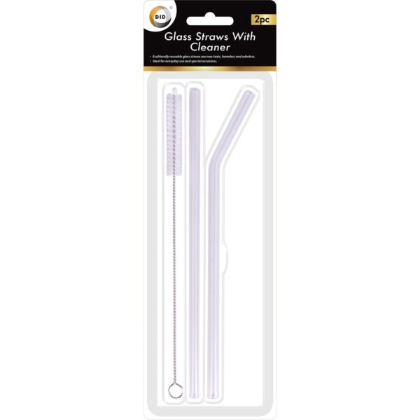 Set of 2 Reusable Glass Straws with Cleaning Brush