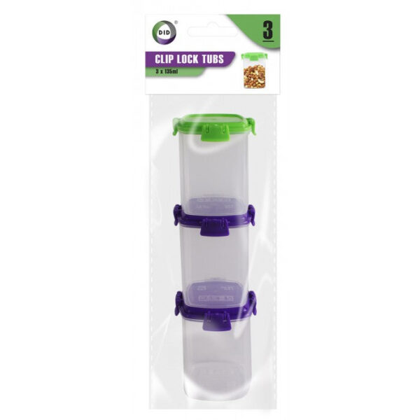 Set of 3 Clip Lock Containers, 135ml Each