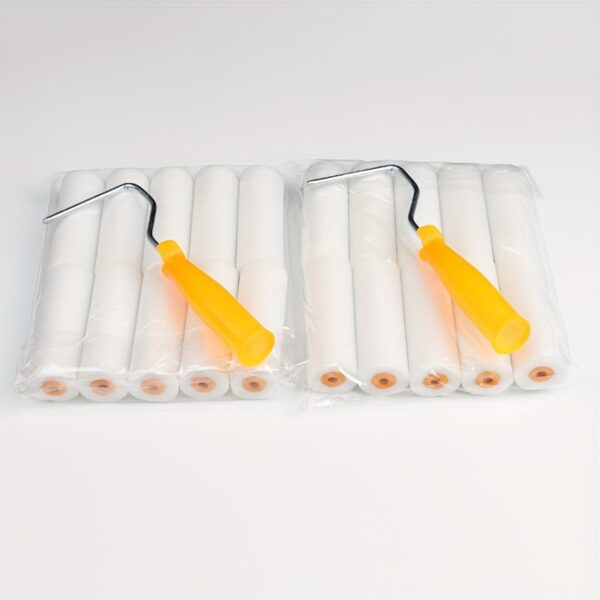 10/20pcs 4 Inch Water-based Paint Latex Paint Roller Brush Set, 10 Sponge Heads, 1 Bracket, Embossed Small Thumb Traceless Brush - Image 9