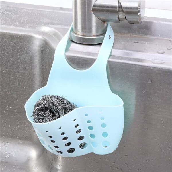 Adjustable Snap-On Sink Organizer - White Plastic Hanging Drain Basket for Sponges & Gadgets, Perfect for Kitchen & Bathroom, No Power Needed, Sponge Holder for Kitchen Sin - Image 3