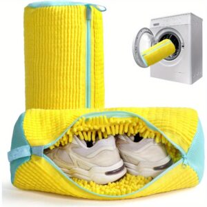 Yellow Shoe Washing Machine Bag for Washer & Dryer - Durable Polyester Laundry Bag with Zipper Closure, Soft Chenille Lining & Fluffy Padding to Protect Sneakers, Tennis Shoes, Casual Footwear, Laundry Bags