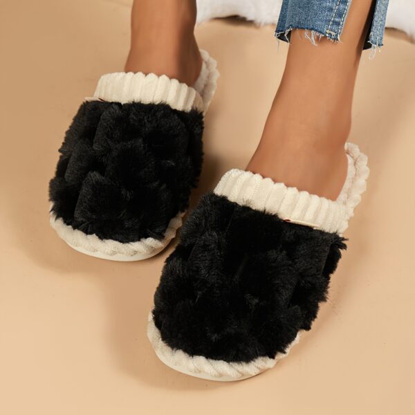 Cozy & Chic Women's Winter Plush Slippers - Soft, Warm Indoor Comfort with Non-Slip PVC Sole, Cream Cuff Detail, Hand Washable - Perfect for Home Relaxation - Image 18