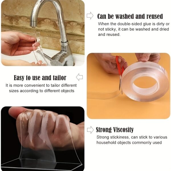 [Double-Sided Tape for Multi-Purpose Use] Reusable & Washable Nano Double-Sided Tape - Transparent, Multi-Purpose Adhesive for Home, Kitchen, Bathroom, Office & Car Use - Image 10