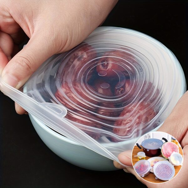 6-Pack Silicone Elastic Lids, Reusable Durable Food Storage Bowl Covers, BPA-Free, Dishwasher & Freezer Safe, Kitchen Accessories - Image 14