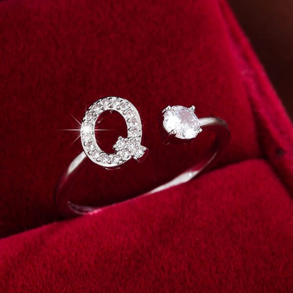 Adjustable Copper Ring With Four-claw Round Zirconia, Featuring The 26 English Letters Of Fashion Trend. - Image 53