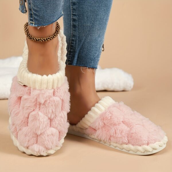 Cozy & Chic Women's Winter Plush Slippers - Soft, Warm Indoor Comfort with Non-Slip PVC Sole, Cream Cuff Detail, Hand Washable - Perfect for Home Relaxation - Image 6