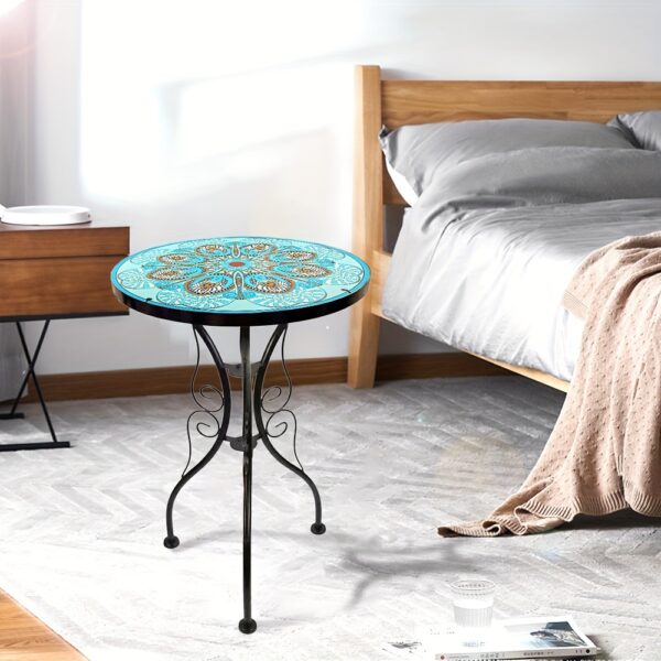 Glass Top Round Pedestal Table Set for Outdoor Patio Balcony - Decorative Mosaic Design, Durable Stained Glass Coffee Tables - Image 30