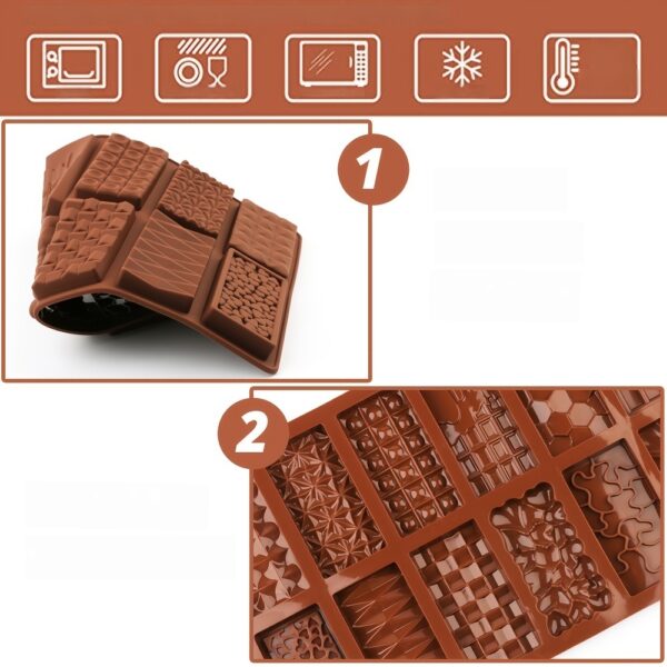 1pc, Non Stick 3D Silicone Chocolate Bar Mold, Break Apart, Large, For Wax Melts, Candy, Mousse Cake Mold - Image 14