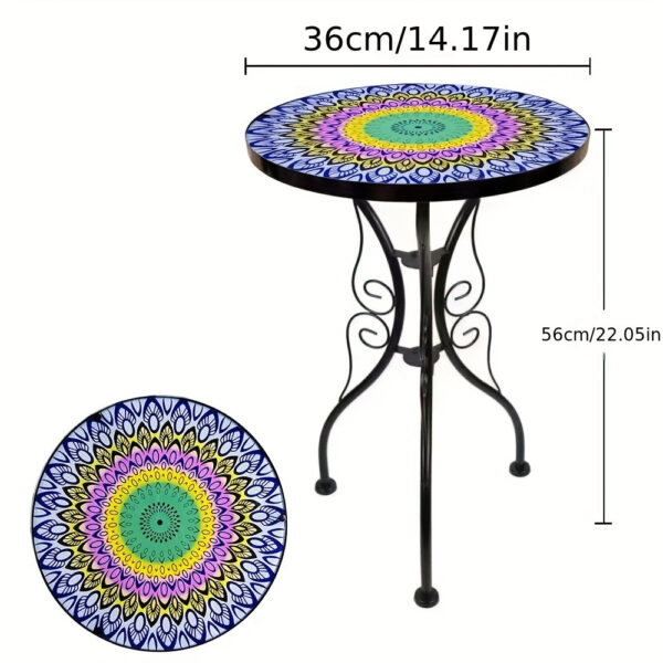 Glass Top Round Pedestal Table Set for Outdoor Patio Balcony - Decorative Mosaic Design, Durable Stained Glass Coffee Tables - Image 35