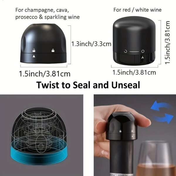 1pc/2pcs New Vacuum Wine Stoppers For Hotel Reusable Champagne Bottle Stoppers Wine Sealer Cap Set Leak-proof Preserver For Restaurant - Image 2