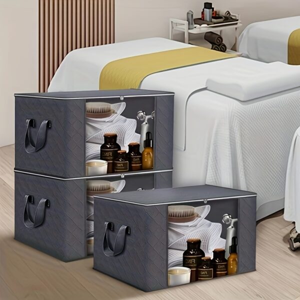 Large Capacity 3-Pack Foldable Grey Woven Fabric Storage Bins - Ideal for Home, Bedroom, Dorm, Spa Wardrobes - No Electricity Needed - Image 11