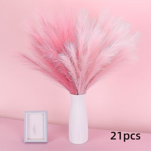 21pcs Boho Chic Artificial Pampas Grass - Soft Pink & White Faux Reed Feathers for Vase Arrangements, Perfect for Home, Wedding, and Farmhouse Decor, 55.88cm Tall Adjustable Stems, Flower Decor - Image 5