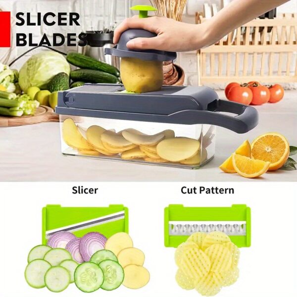 12/16pcs/Set, Vegetable Chopper, Multifunctional Fruit Slicer, Handle Food Grater, Vegetable Slicer, Cutter With Container, Onion Mincer Chopper With Multiple Interchangeable Blades, Household Potato Shredder, Kitchen Stuff, Kitchen Accessories - Image 17