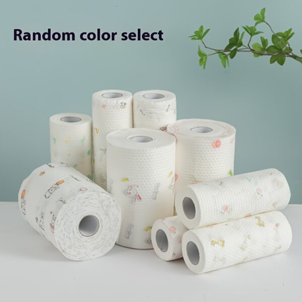 400-Sheet Roll of Efficient Disposable Kitchen Towels - Washable, Non-Stick Oil, Degreasing Cloths for Household Cleaning - Assorted Styles lazy rag kitchen paper towels - Image 4