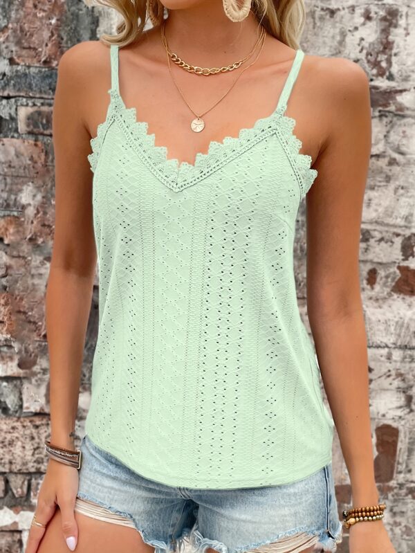 Eyelet Contrast Lace Cami Top, Casual V-neck Spaghetti Strap Top For Summer, Women's Clothing For Coquette/Cute/Y2K Style - Image 28