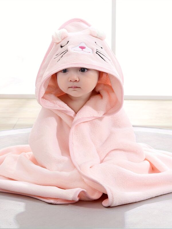 Super Absorbent Microfiber Baby Bathrobe - Adorable Elephant Hooded Towel with Matching Hat, Soft & Cozy for Boys and Girls 0-2 Years, Cartoon Design, Machine Washable, Baby Bath Accessories - Image 4
