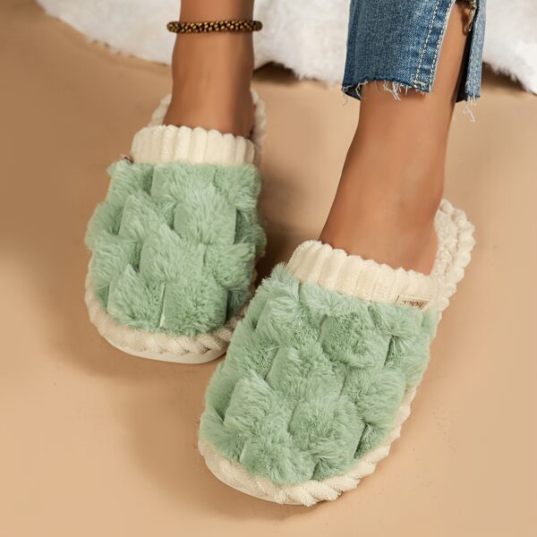 Cozy & Chic Women's Winter Plush Slippers - Soft, Warm Indoor Comfort with Non-Slip PVC Sole, Cream Cuff Detail, Hand Washable - Perfect for Home Relaxation - Image 12