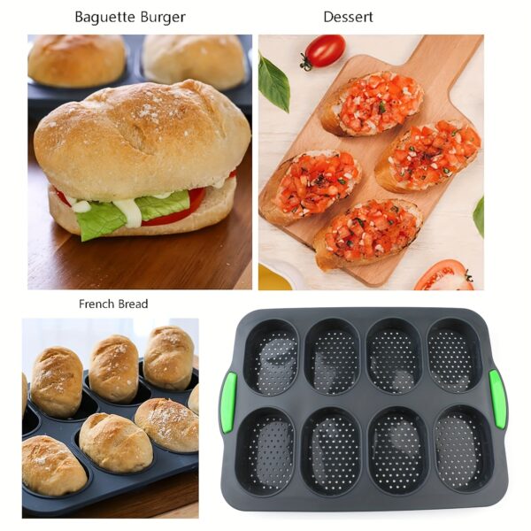 1-Pack Non-Stick Bakeware - 8-Cup (7+1) Silicone Cookie, Pastry Pan, Burger, Hot Dog, French Bread, Baguette - Oven Safe to 446°F (230°C), Easy Clean, Perfect for Thanksgiving, Christmas, Easter, Halloween, Hanukkah - Commercial & Home Kitchen Use, Baking - Image 2