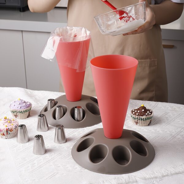 1pc Food-Safe Polypropylene Piping Bag Stand with Multiple Cupcake Decorating Nozzles - Ergonomic Design for Easy Filling, Durable Baking Tool for Holidays, Birthdays, Weddings & Special Occasions, Festive Pastry Accessory | Functional Kitchenware | Easyc - Image 9