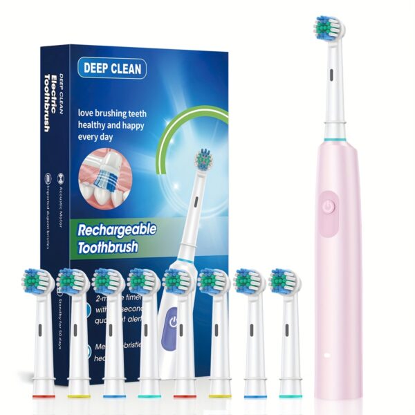 Rechargeable Automatic Smart Toothbrush for Adults - 5 Cleaning Modes, 8 Replacement Heads, USB Charging, 600mAh Lithium Battery, Ideal for Home & Travel, Perfect Gift for Students, Men, Women, Couples - Black - Image 10