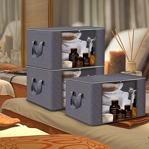 Large Capacity 3-Pack Foldable Grey Woven Fabric Storage Bins - Ideal for Home, Bedroom, Dorm, Spa Wardrobes - No Electricity Needed - Image 10