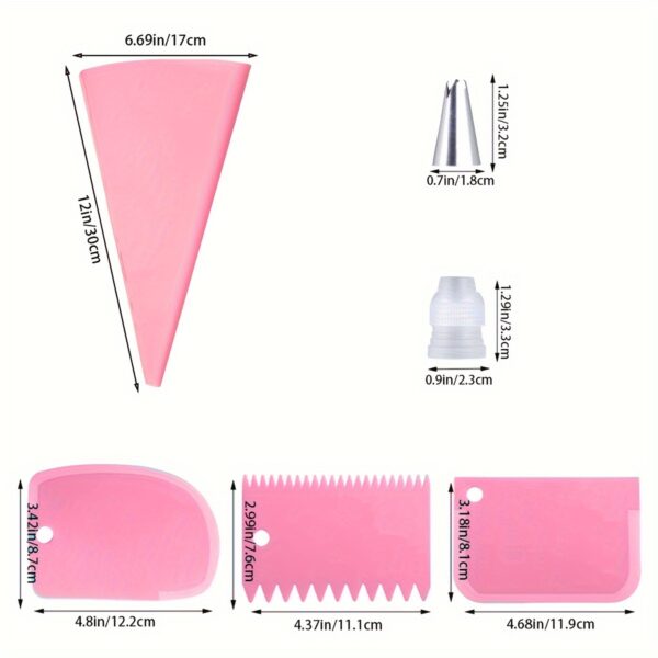 [21pcs Pink Cake Decorating Baking Set] 21pcs Pink Stainless Steel Baking Set with 14 Nozzles, 2 Converters, 2 Piping Bags, 3 Spatulas - Cake Decorating Kit for Pastry, Cupcakes, Baking Tools, Kitchen Gadgets - Image 4