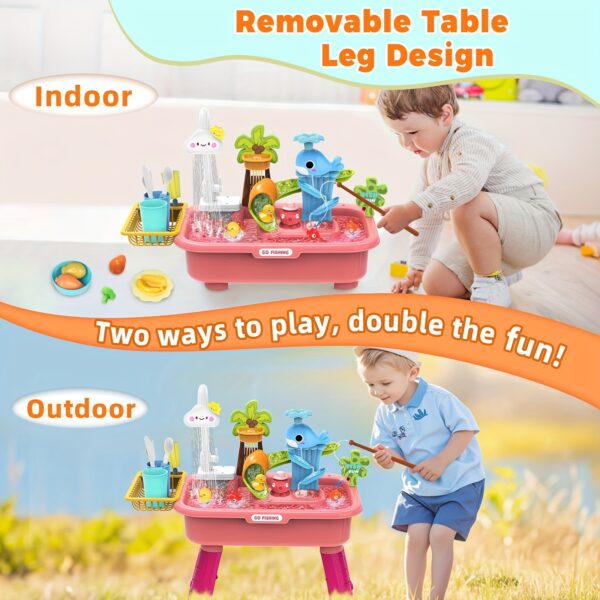 Water Table - Outdoor Sensory Play Table with Water Pump, Running Water Faucet & Sand Play Table, Role Play Table - Pink/Blue/Green - Image 7