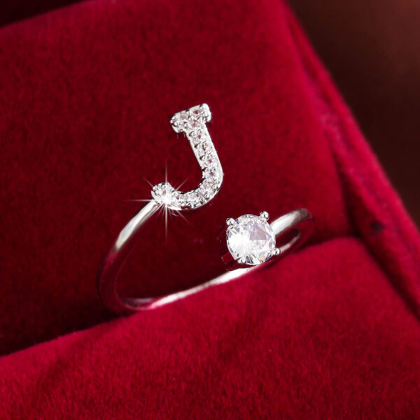 Adjustable Copper Ring With Four-claw Round Zirconia, Featuring The 26 English Letters Of Fashion Trend. - Image 48