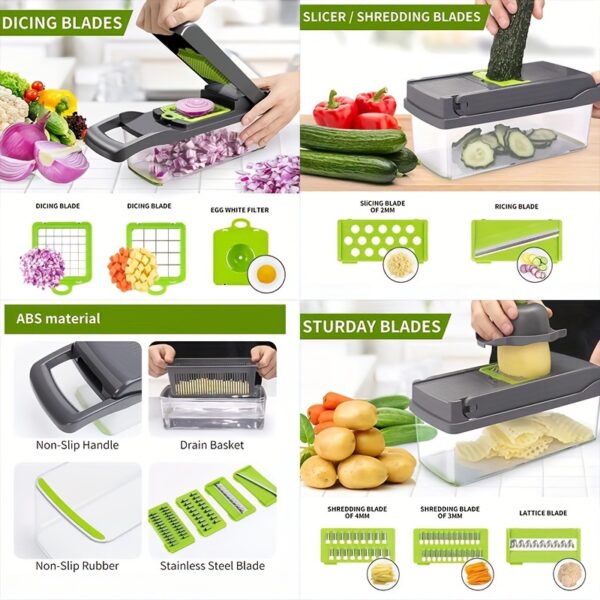 12/16pcs/Set, Vegetable Chopper, Multifunctional Fruit Slicer, Handle Food Grater, Vegetable Slicer, Cutter With Container, Onion Mincer Chopper With Multiple Interchangeable Blades, Household Potato Shredder, Kitchen Stuff, Kitchen Accessories - Image 12