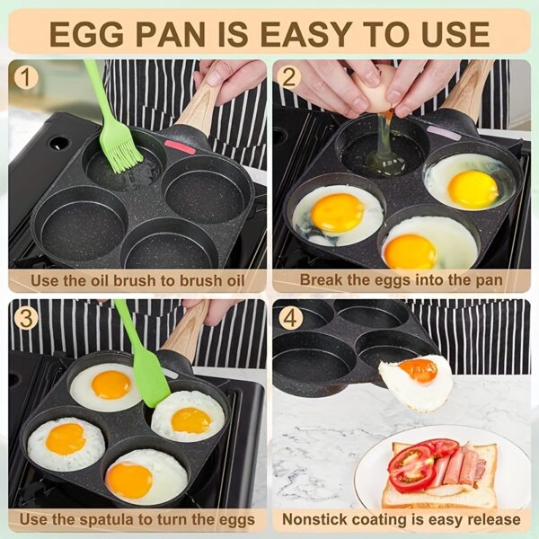 4-Hole Non-Stick Frying Pan with Maifan Stone Coating - Aluminum Handle, Perfect for Eggs, Pancakes, and More - Hand Wash Only, Induction Compatible, Kitchen Cookware | Modern Kitchenware | Durable Cookwar - Image 8