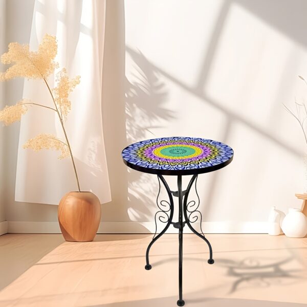 Glass Top Round Pedestal Table Set for Outdoor Patio Balcony - Decorative Mosaic Design, Durable Stained Glass Coffee Tables - Image 16