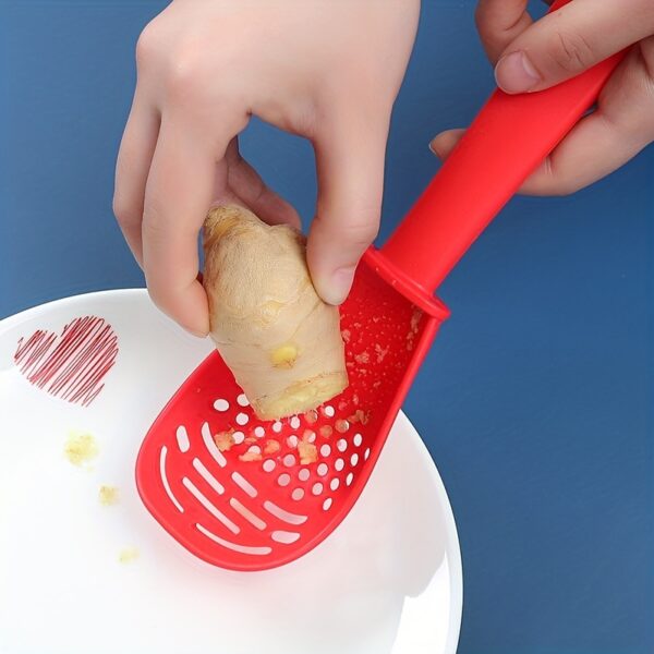 1pc Multi-Functional Kitchen Grinding Cooking Spoon - Red, Durable Plastic & Polypropylene, Ideal for Mashing, Draining & Grinding Ginger/Garlic, Perfect for Home Cooking & Food Prep - Image 4