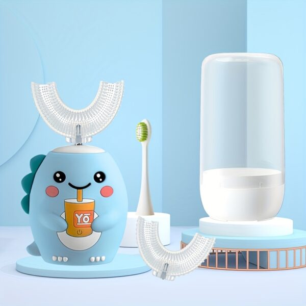 Youngsters's U-shaped electric toothbrush with 3 brush heads, rechargeable, cartoon dinosaur toothbrush, 59 seconds timer, 360 degree cleaning - Image 5