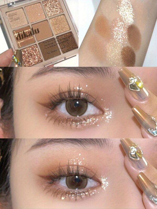 9 Color Eyeshadow Palette, Matte And Shimmer Glitter Brown Eyeshadows Powder, Long Lasting Blendable Eyeshadow Cosmetics - Image 9