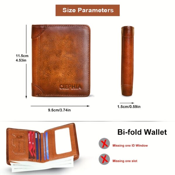 1pc CIEPHIA Vintage Genuine Leather RFID Blocking Wallet for Men - Slim, Multi-Functional ID & Credit Card Holder, Deep Brown with Embossed Logo, Ideal Gift for Valentine's Day - Image 6