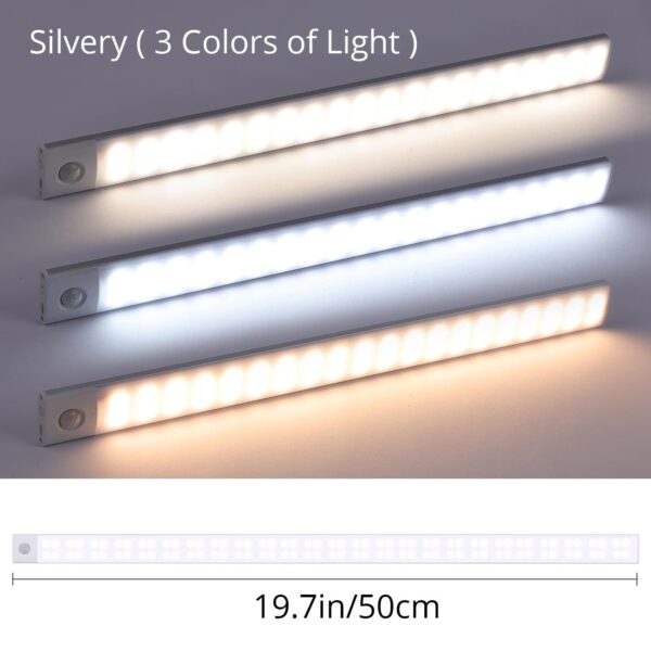 1pc KATHYLIGHT LED Motion Sensor Cabinet Light, Brushed Metal Strip Sconce with Voice Control, Wireless Magnetic USB Rechargeable, Auto-shut-off, Detachable Fixture, Plastic Shade, for Wardrobe, Closet, Kitchen, Stairs, Corridor, Shelf - 800mAh Lithium Ba - Image 3