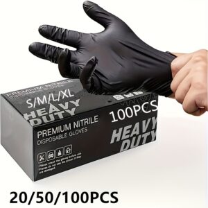 [Black Nitrile | Disposable] 20/50/100pcs High-Quality Black Nitrile Gloves | Disposable Gloves for Household Cleaning, Kitchen, Dishwashing | Heavy-Duty, Disposable Nitrile Gloves