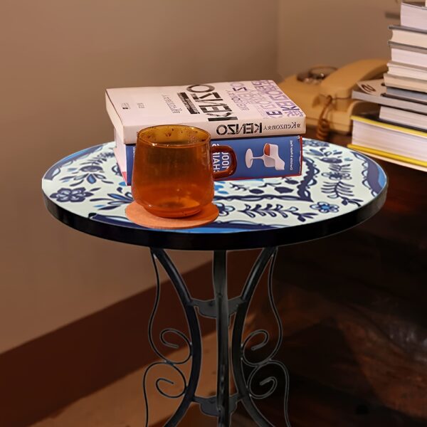 Glass Top Round Pedestal Table Set for Outdoor Patio Balcony - Decorative Mosaic Design, Durable Stained Glass Coffee Tables - Image 31