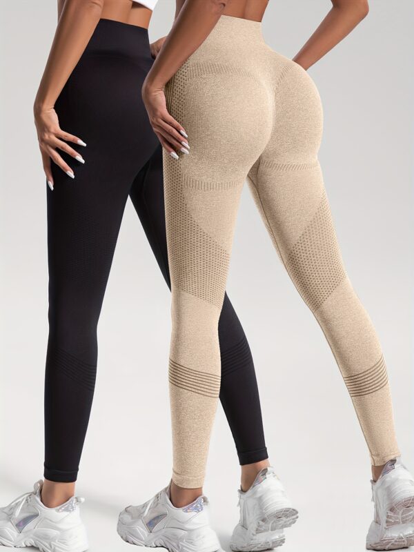 2pcs Solid Color High-Stretch Fitness Yoga Sports Leggings, Soft Breathable Yoga Tight Pants, Women's Activewear - Image 9