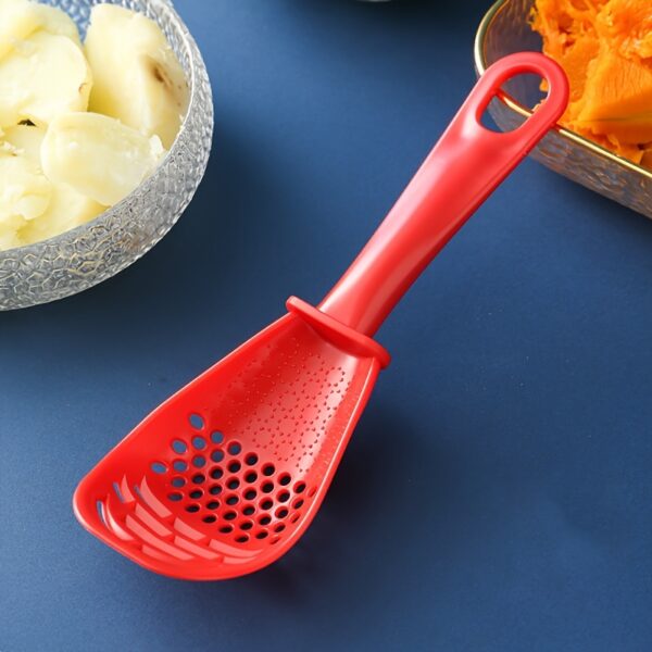 1pc Multi-Functional Kitchen Grinding Cooking Spoon - Red, Durable Plastic & Polypropylene, Ideal for Mashing, Draining & Grinding Ginger/Garlic, Perfect for Home Cooking & Food Prep - Image 6