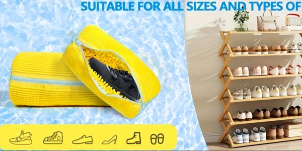Yellow Shoe Washing Machine Bag for Washer & Dryer - Durable Polyester Laundry Bag with Zipper Closure, Soft Chenille Lining & Fluffy Padding to Protect Sneakers, Tennis Shoes, Casual Footwear, Laundry Bags - Image 10