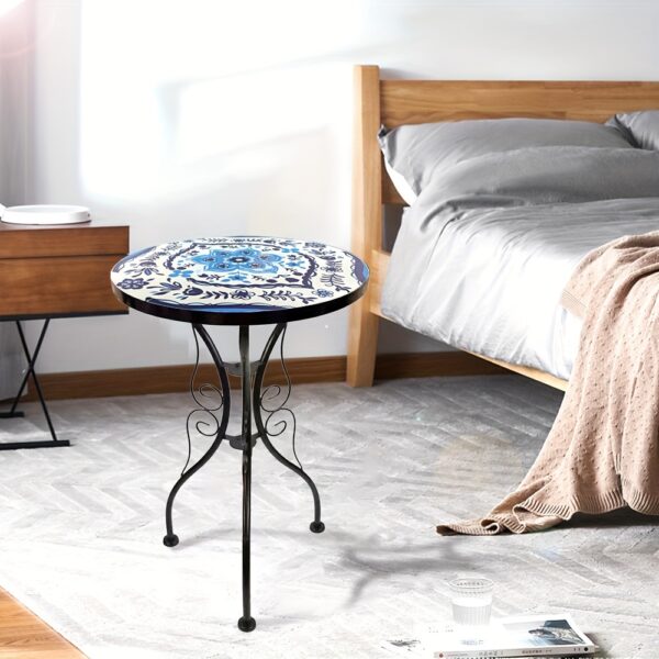 Glass Top Round Pedestal Table Set for Outdoor Patio Balcony - Decorative Mosaic Design, Durable Stained Glass Coffee Tables - Image 32