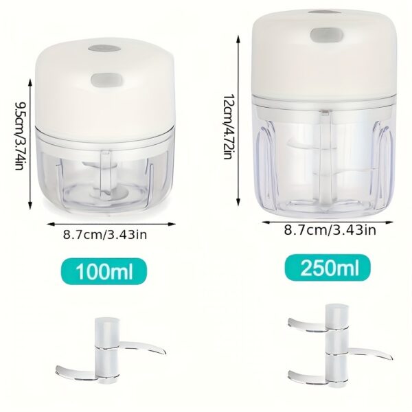 100ml/250ml USB Rechargeable Mini Kitchen Garlic Press Electric Garlic Chopper & Meat Grinder, Masher - Image 2