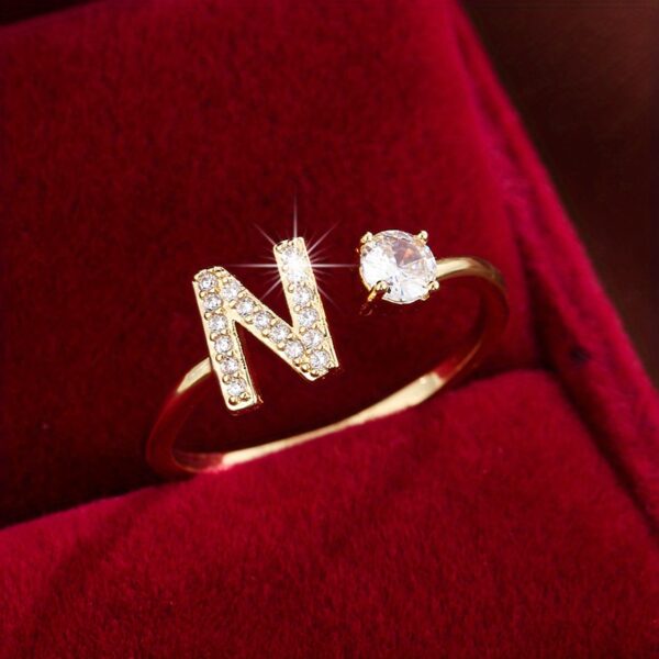 Adjustable Copper Ring With Four-claw Round Zirconia, Featuring The 26 English Letters Of Fashion Trend. - Image 26