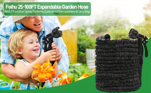 3X Telescopic Heavy-Duty Rubber Garden Hose with High-Pressure Water Gun - 3/4 Inch All-Season Outdoor Hose for Car Wash, Lawn Care & Yard Work, Includes European Thread Adapter - Image 10