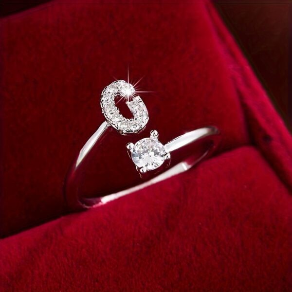 Adjustable Copper Ring With Four-claw Round Zirconia, Featuring The 26 English Letters Of Fashion Trend. - Image 45